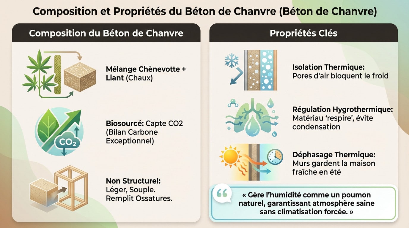Mélange de chènevotte et de chaux constituant le béton de chanvre
