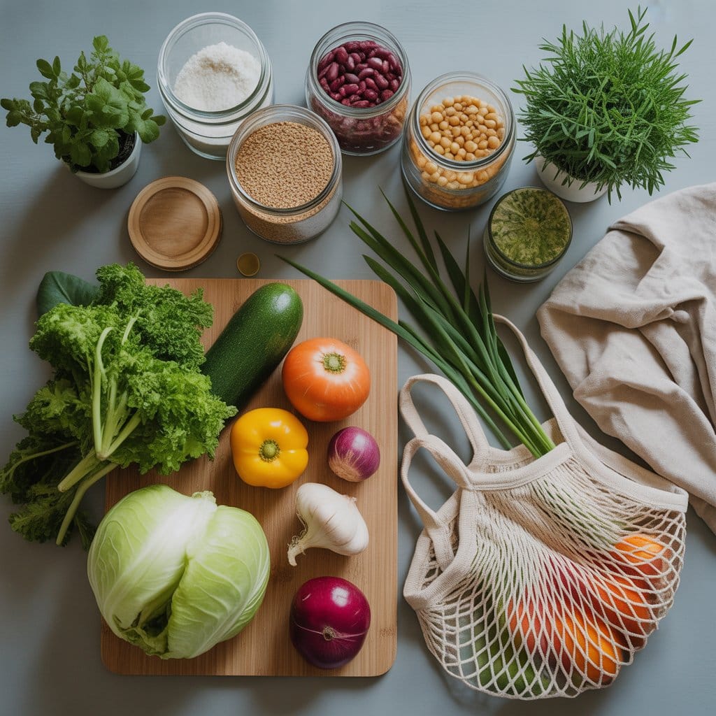 flat lay of eco friendly meal preparatio zim5blvitpoiurfy0wdoxq uqe9uy3grko1jdfhx5fgza