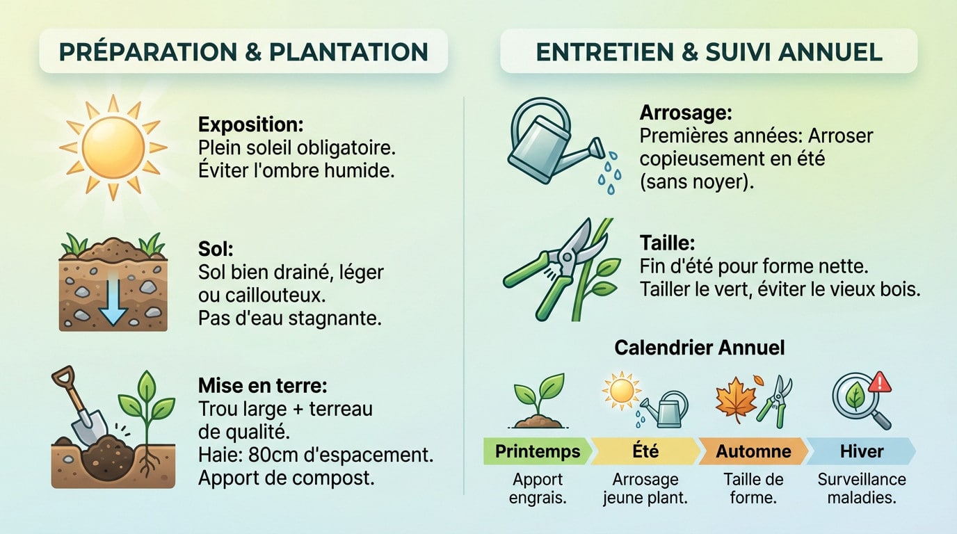 Plantation d'un cyprès dans un jardin bien entretenu avec un sol drainé