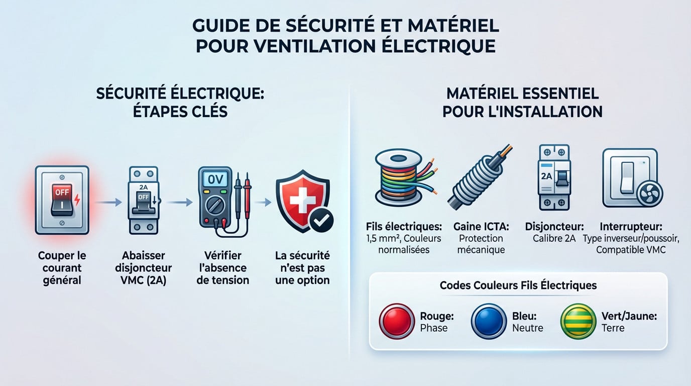 Matériel et outils nécessaires pour le branchement sécurisé d'une VMC