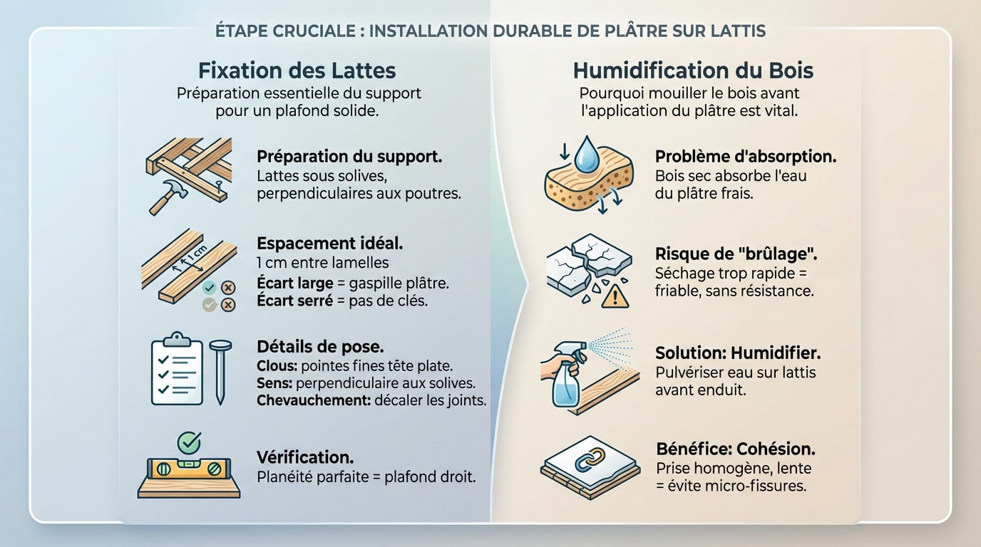 Installation durable de plâtre sur lattis en bois