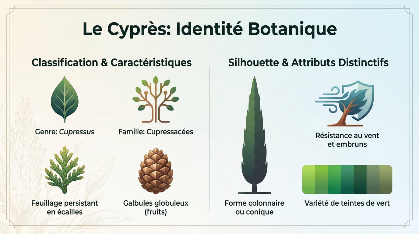 Détail botanique du feuillage et des cônes d'un arbre cypres