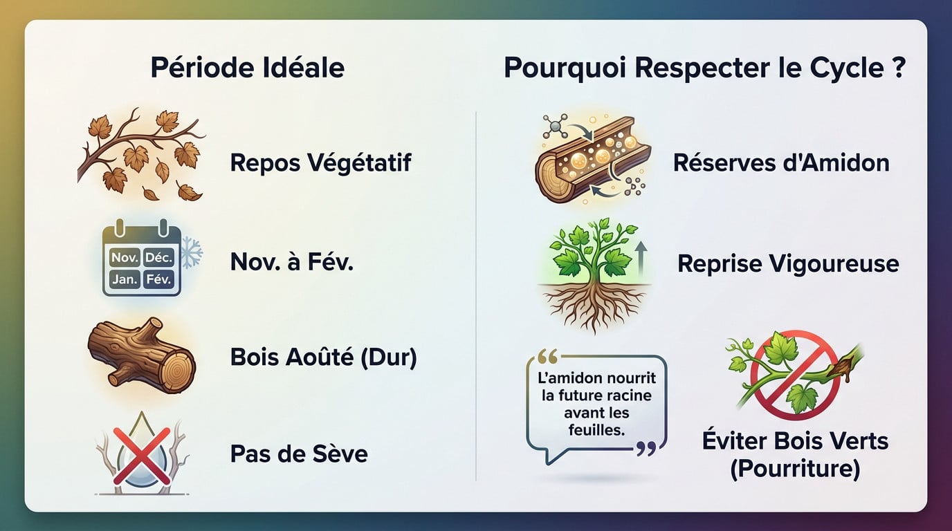 Sarments de vigne aoûtés prêts pour le bouturage en période de dormance