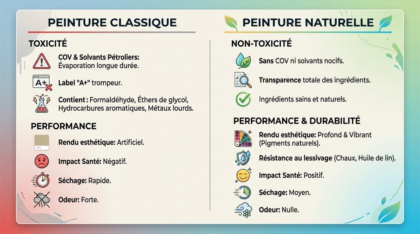 Comparaison entre la toxicité d'une peinture classique et les avantages d'une peinture naturelle