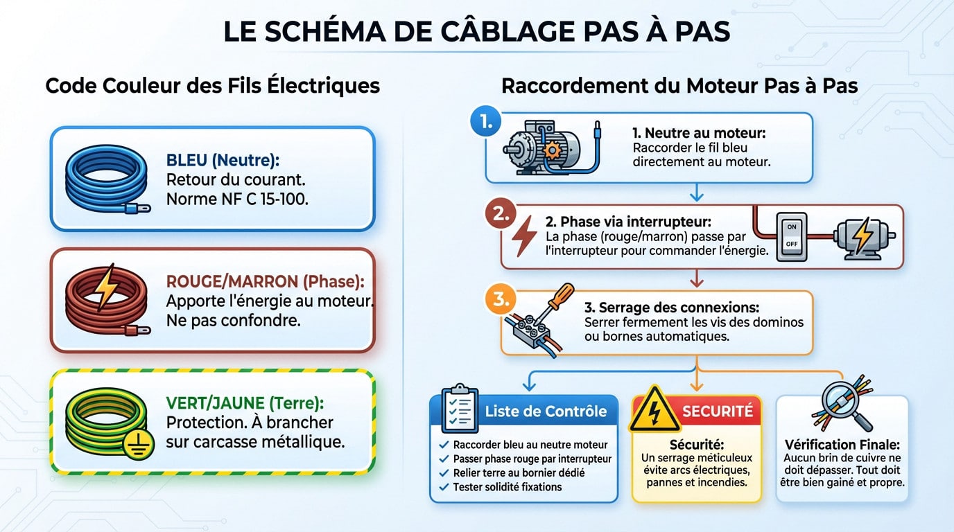 Schéma de câblage moteur pas à pas pour brancher une VMC