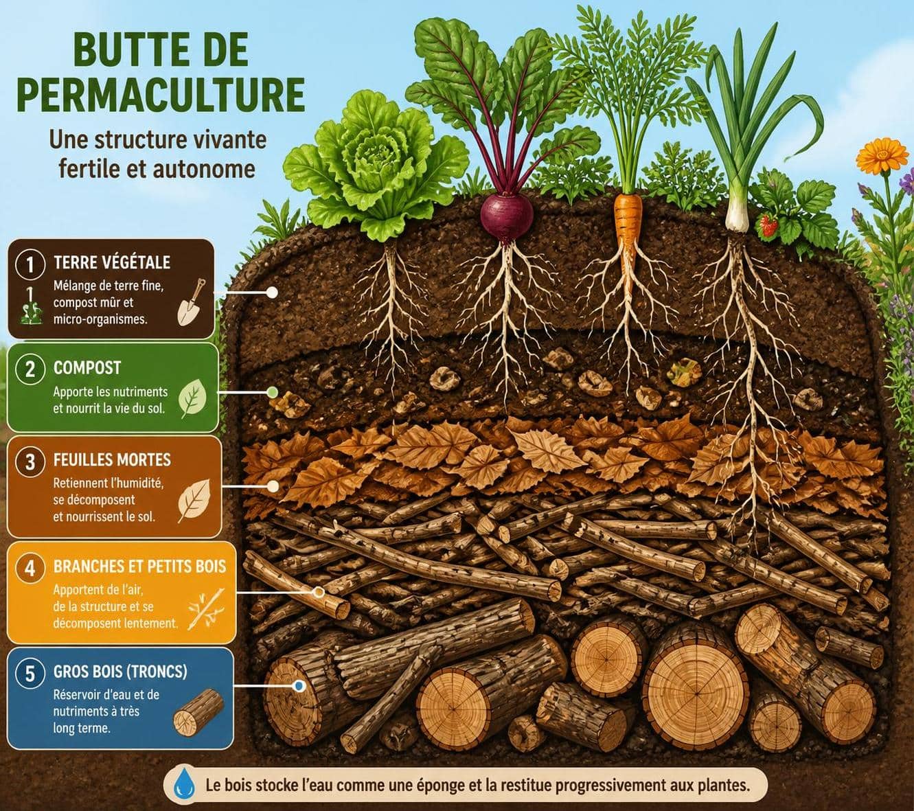 apprenez à créer et entretenir une butte de permaculture chez vous pour un jardin écologique, productif et durable. guide pratique étape par étape.